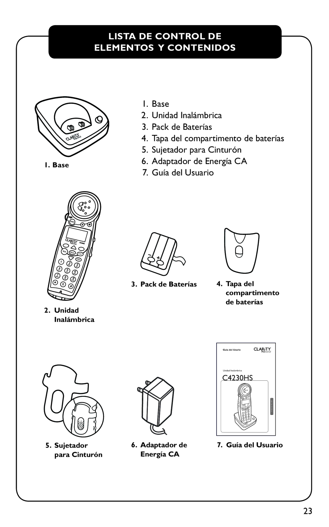 Clarity C4230HS manual Lista DE Control DE Elementos Y Contenidos 