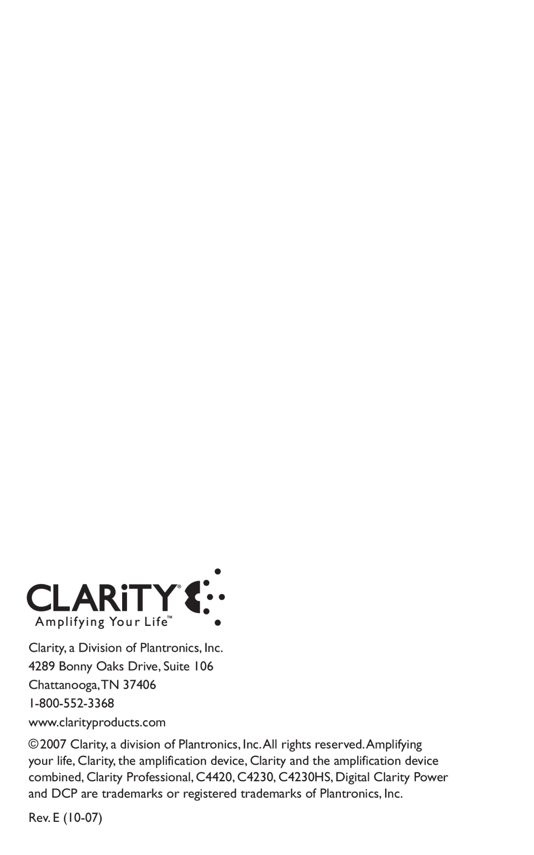 Clarity C4230HS manual Rev. E 