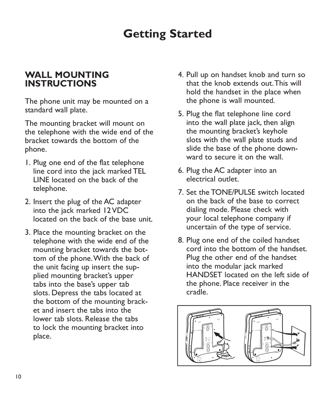 Clarity C510 manual Wall Mounting Instructions, Plug the AC adapter into an electrical outlet 