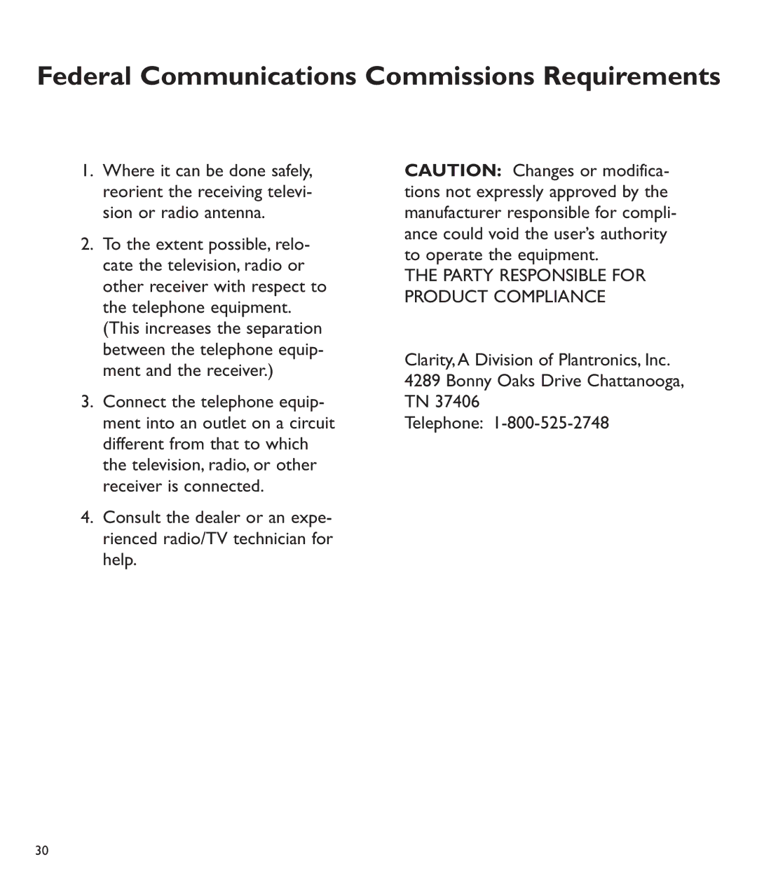 Clarity C510 manual Party Responsible for Product Compliance 