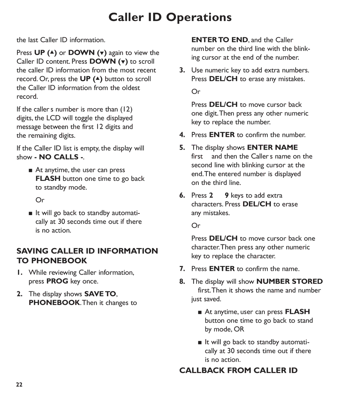 Clarity C600 manual Saving Caller ID Information to Phonebook, Callback from Caller ID 