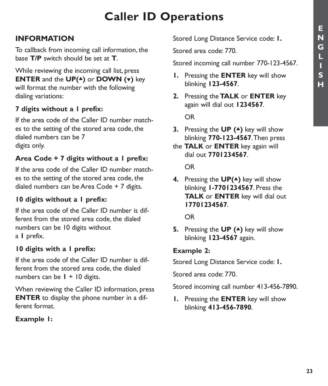 Clarity C600 manual Information, Digits without a 1 prefix, Area Code + 7 digits without a 1 prefix, Digits with a 1 prefix 