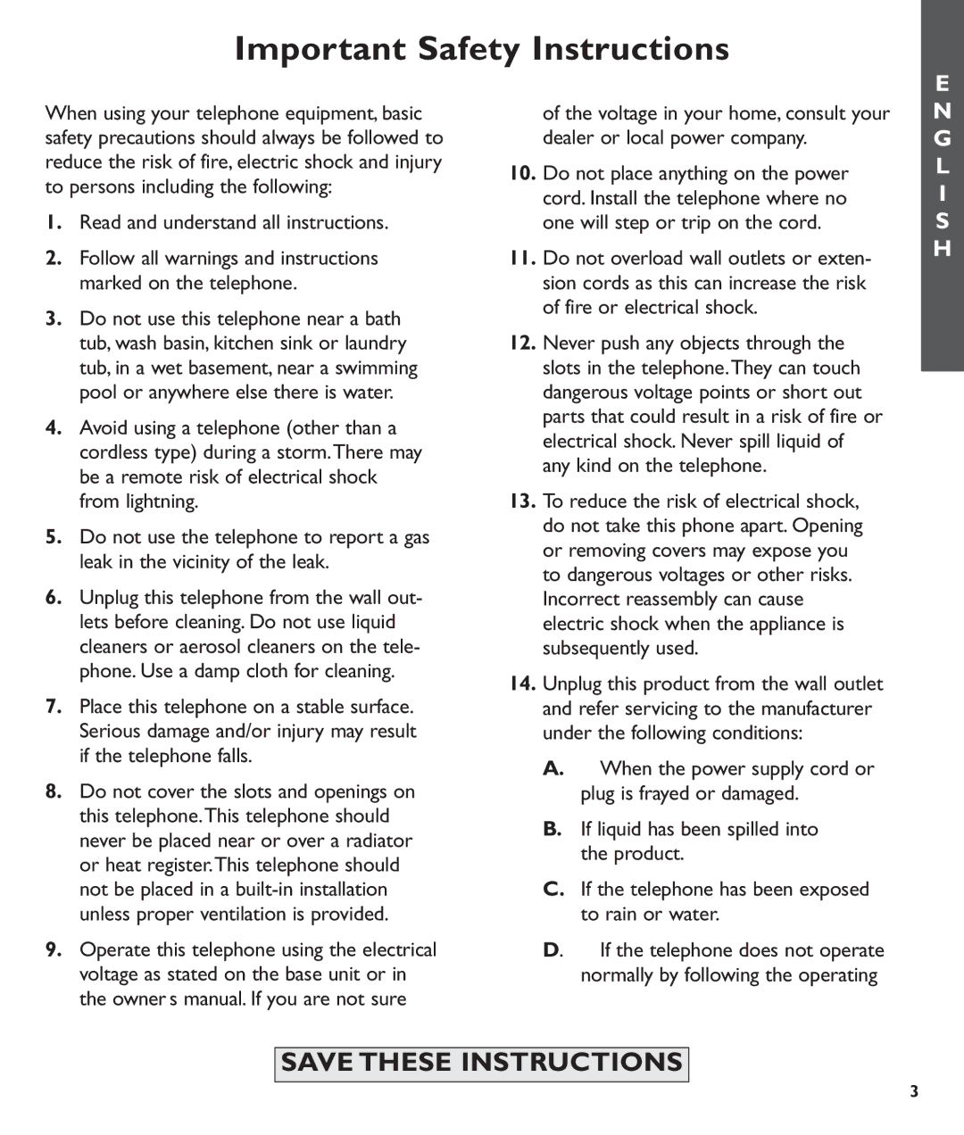 Clarity C600 manual Important Safety Instructions, Read and understand all instructions 