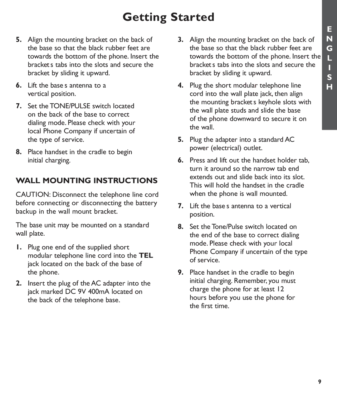 Clarity C600 manual Wall Mounting Instructions, Lift the bases antenna to a vertical position 