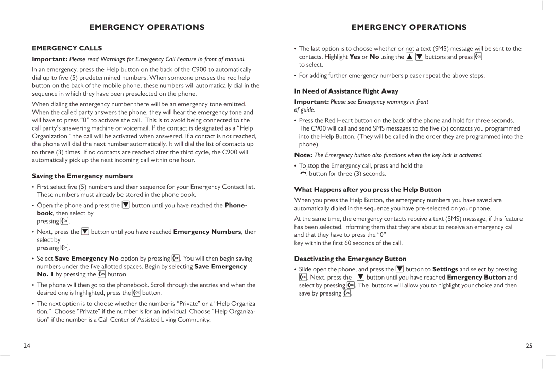 Clarity C900 manual Emergency operations 