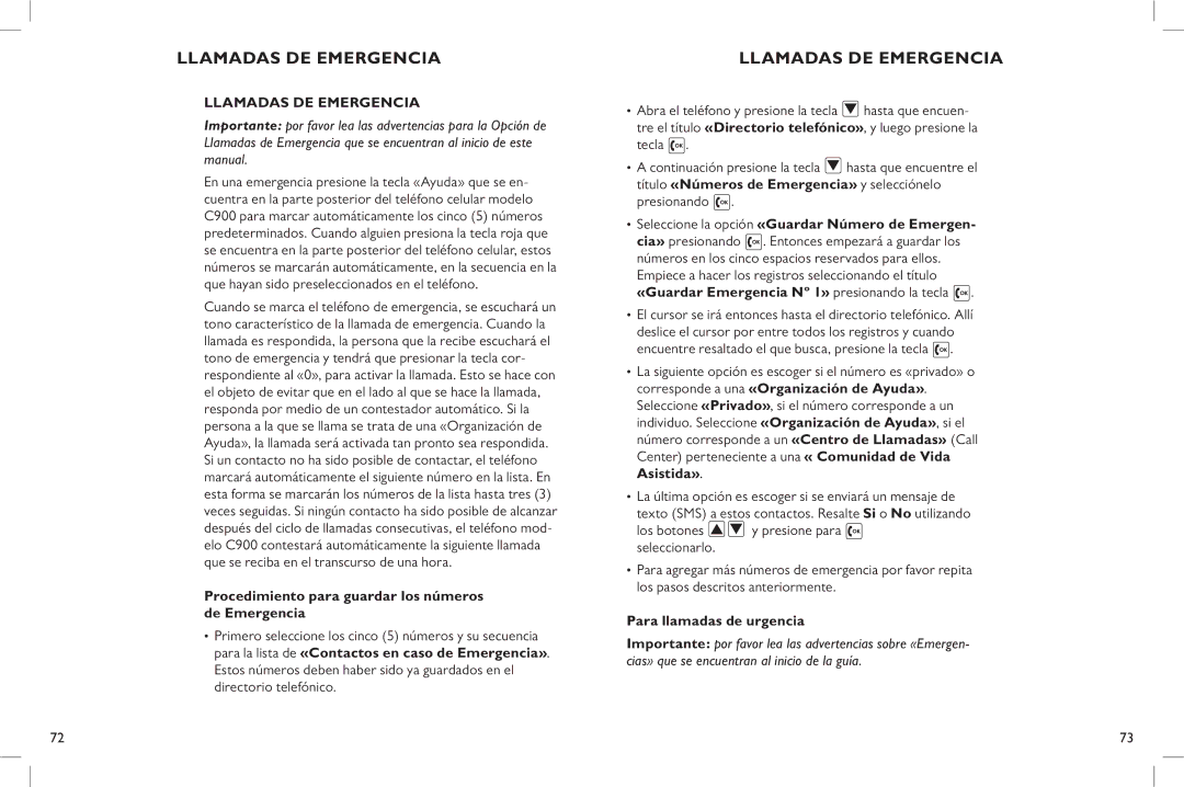 Clarity C900 manual Procedimiento para guardar los números de Emergencia, Seleccione la opción «Guardar Número de Emergen 