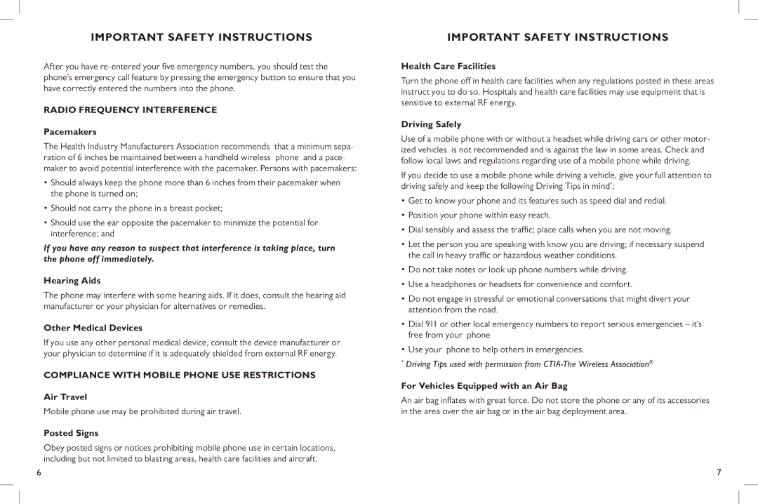 Clarity C900 Radio Frequency Interference Pacemakers, Hearing Aids, Other Medical Devices, Posted Signs, Driving Safely 