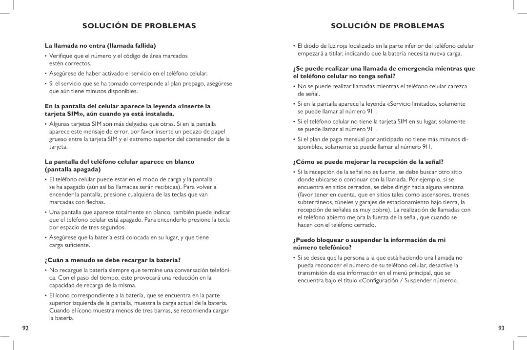 Clarity C900 manual Solución de problemas, La llamada no entra llamada fallida, ¿Cuán a menudo se debe recargar la batería? 