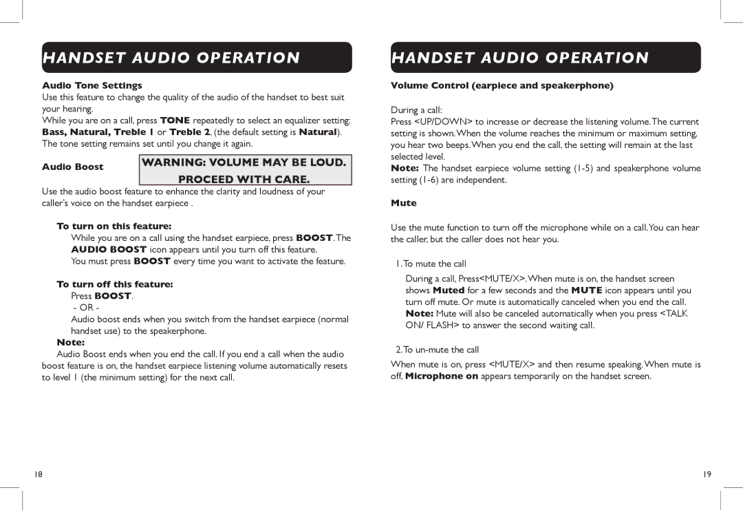 Clarity Clarity DECT6.0 manual Handset Audio Operation 