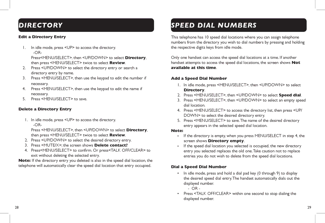 Clarity Clarity DECT6.0 Speed Dial Numbers, Edit a Directory Entry, Delete a Directory Entry, Add a Speed Dial Number 