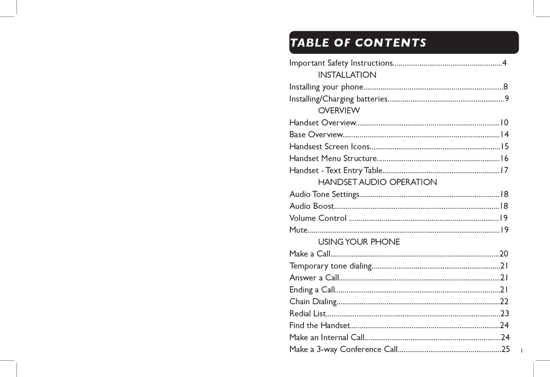 Clarity Clarity DECT6.0 manual Table of Contents 