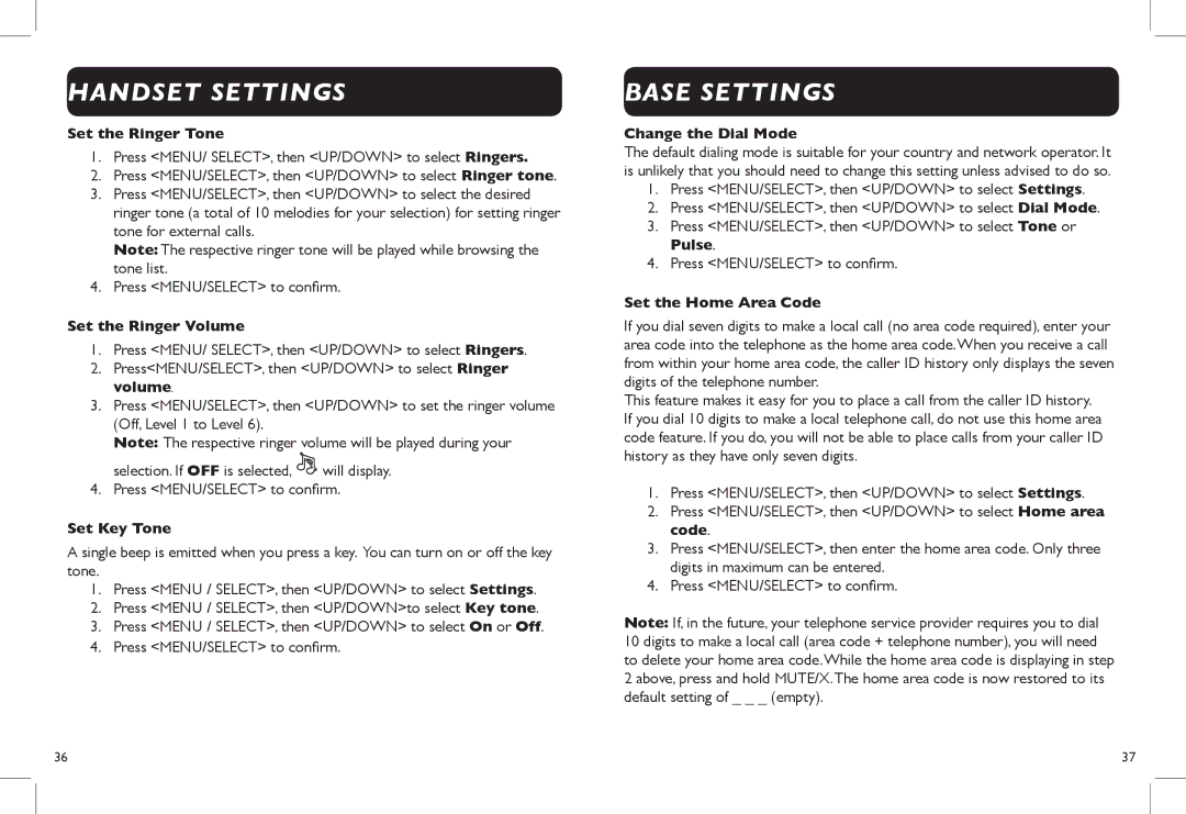 Clarity Clarity DECT6.0 manual Base Settings 