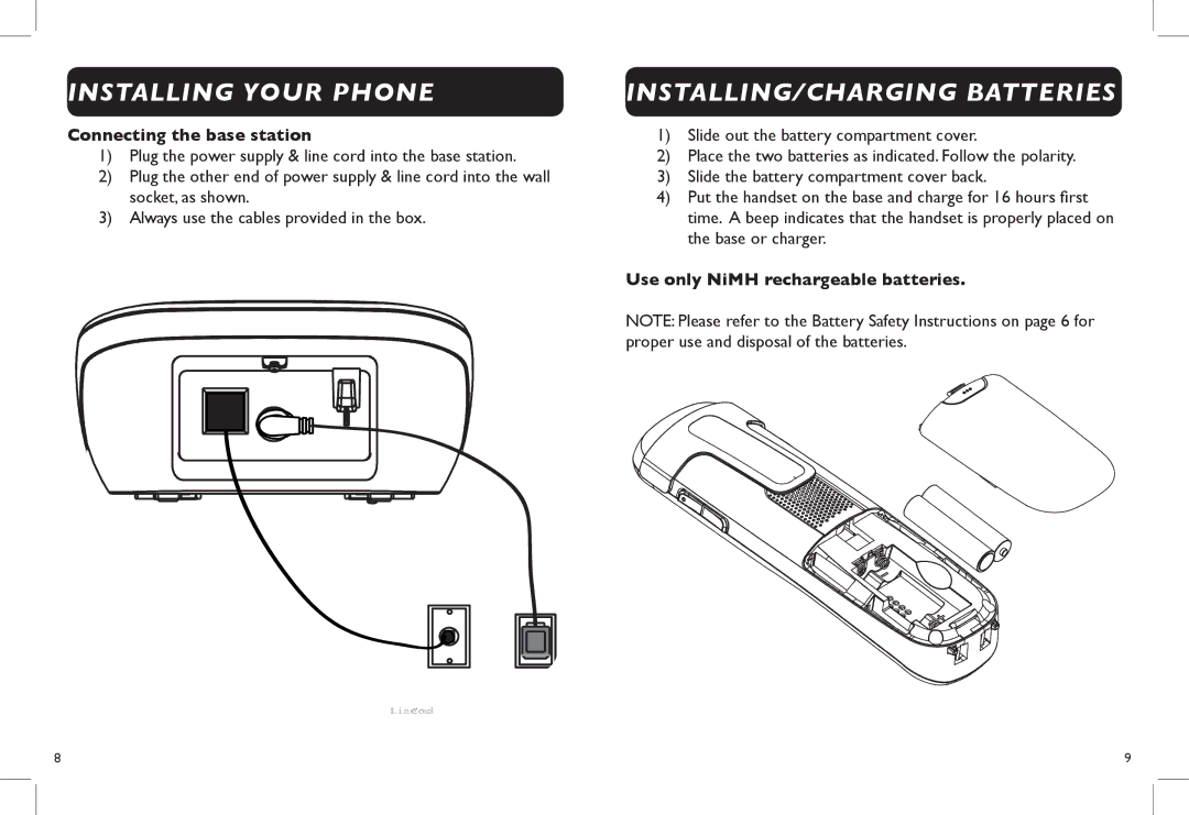 Clarity Clarity DECT6.0 manual Installing Your Phone, INSTALLING/CHARGING Batteries 