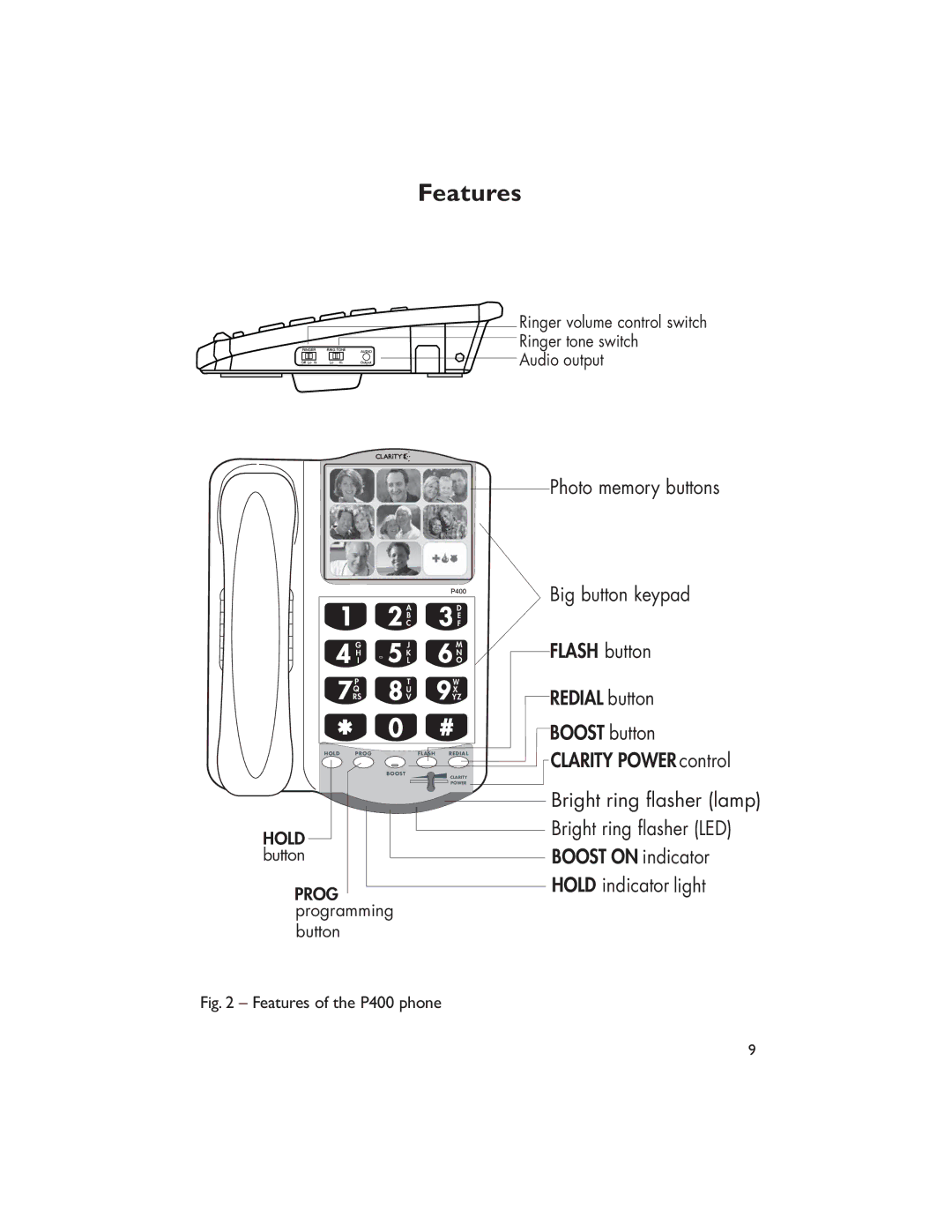 Clarity CLARITY-P400 manual Features of the P400 phone 