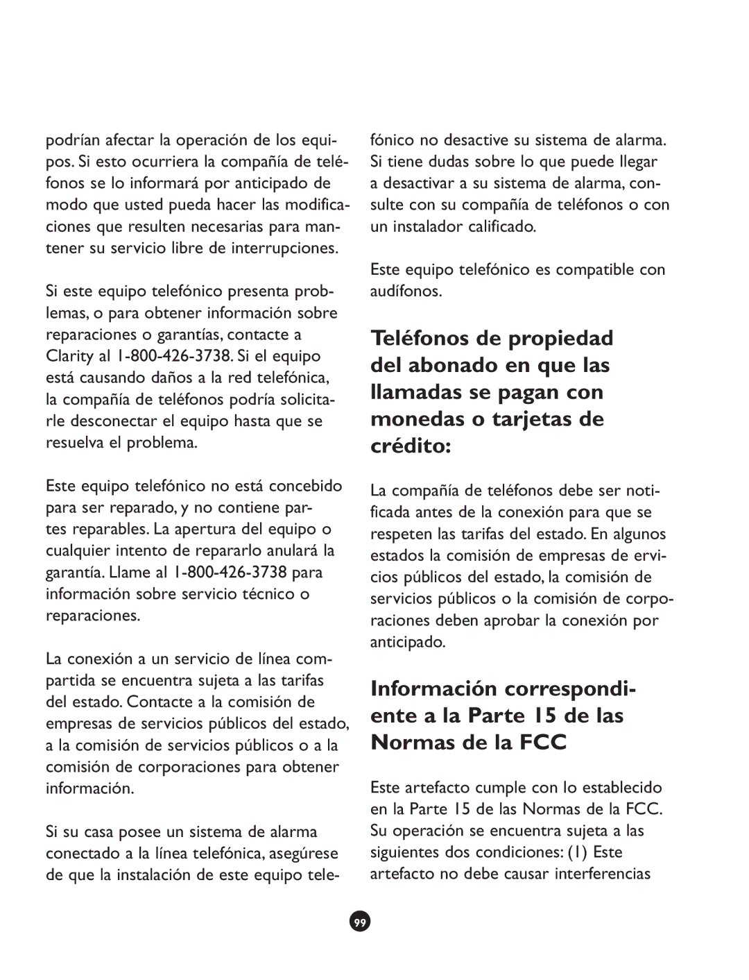 Clarity CLS 45i operating instructions Este equipo telefónico es compatible con audífonos 