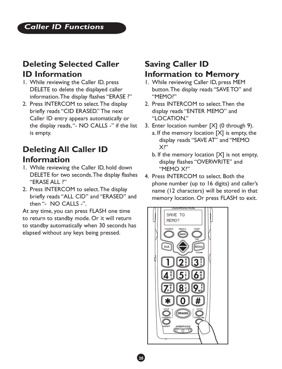 Clarity CLS 45i operating instructions Deleting Selected Caller ID Information, Deleting All Caller ID Information 