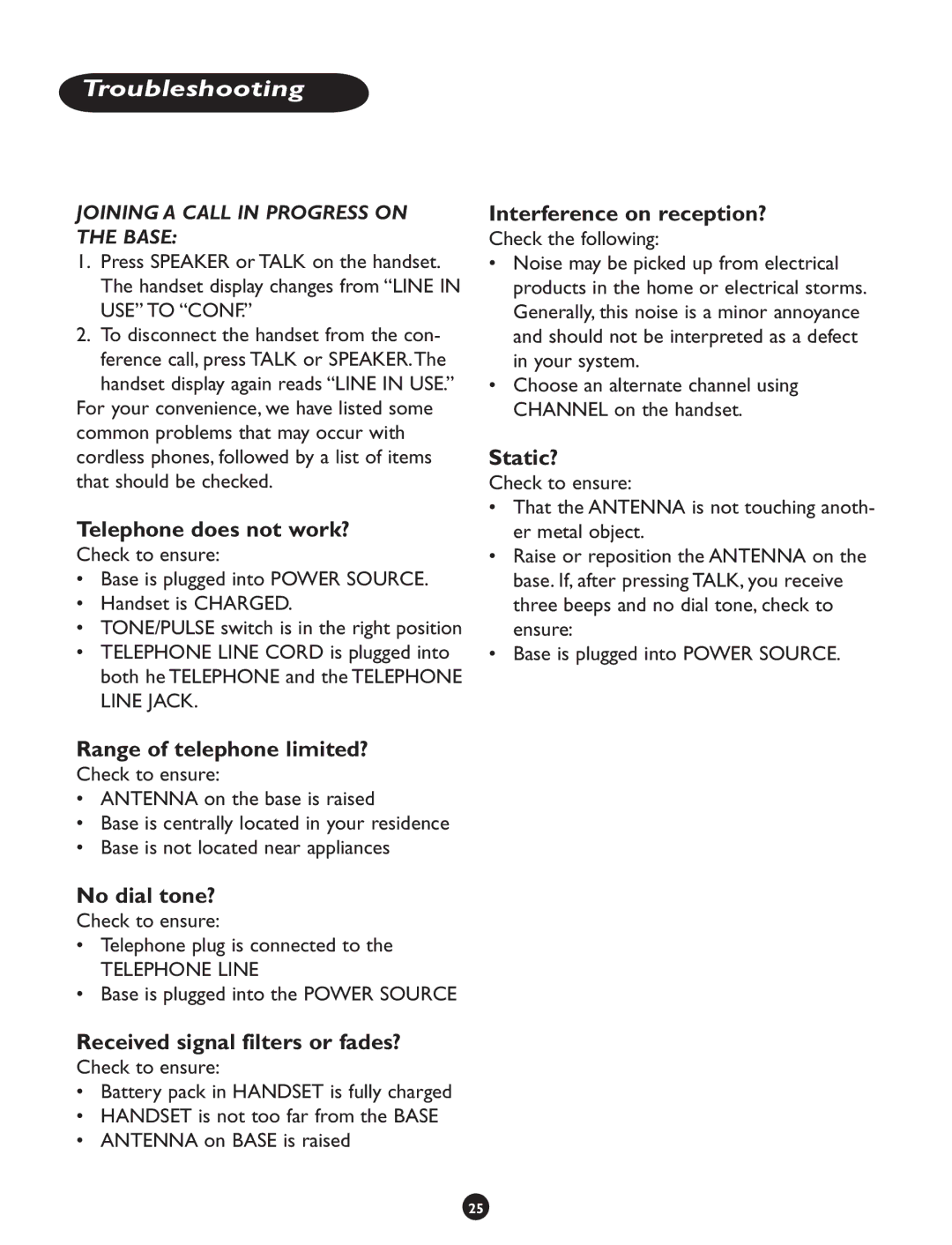 Clarity CLS 45i operating instructions Troubleshooting 