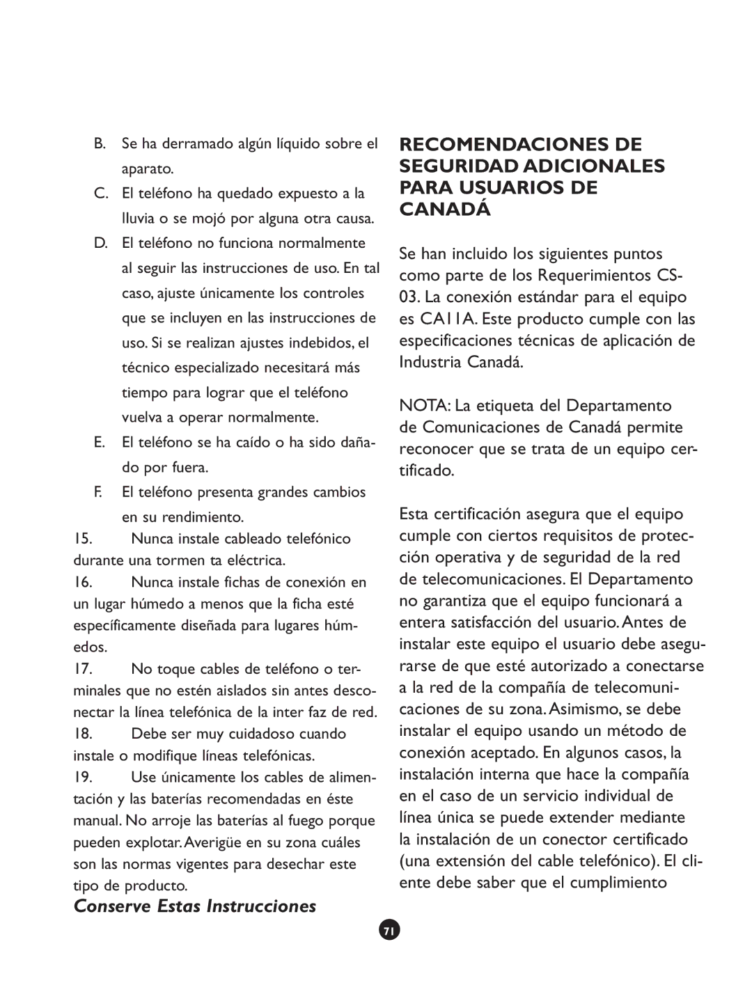 Clarity CLS 45i operating instructions Se ha derramado algún líquido sobre el aparato, Tipo de producto 