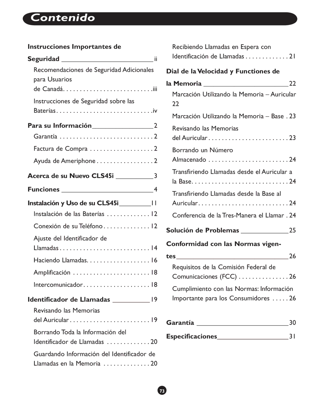 Clarity CLS 45i operating instructions Instrucciones Importantes de, Dial de la Velocidad y Functiones de 