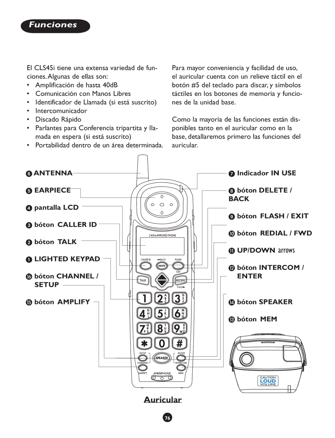 Clarity CLS 45i operating instructions Funciones 