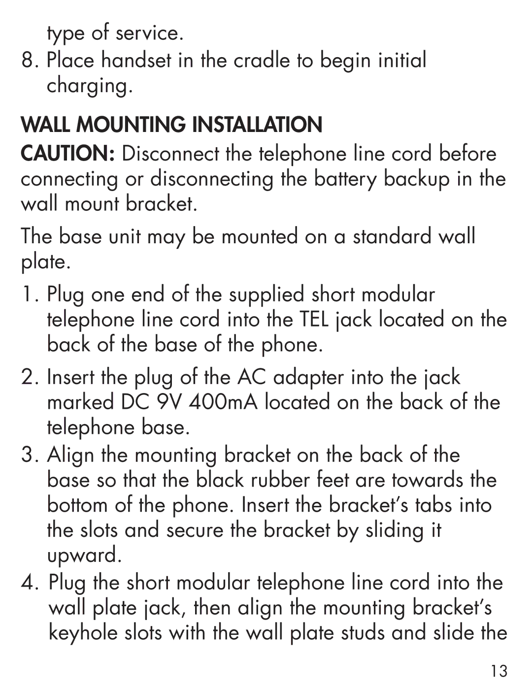 Clarity Cordless Telephone manual Wall Mounting Installation 