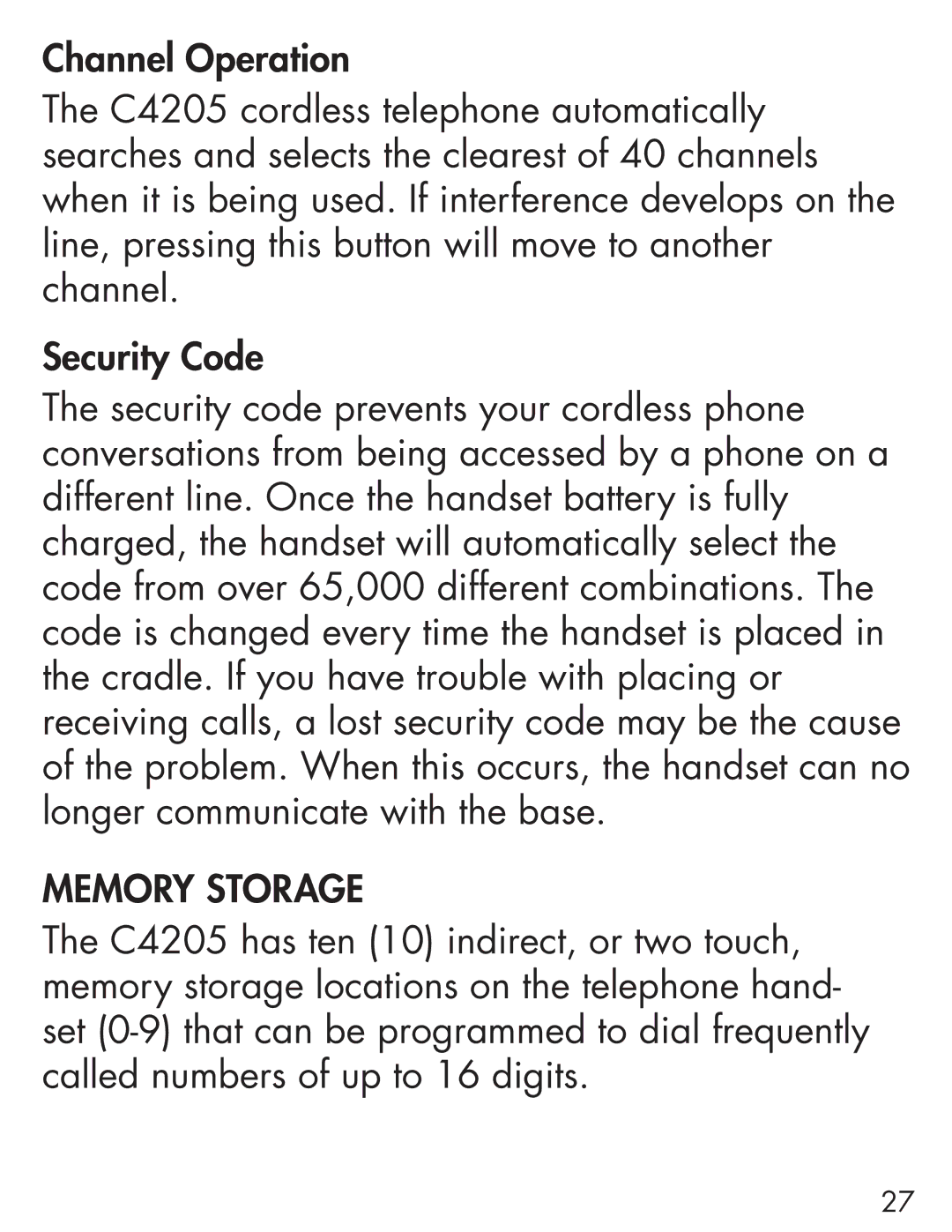 Clarity Cordless Telephone manual Memory Storage 