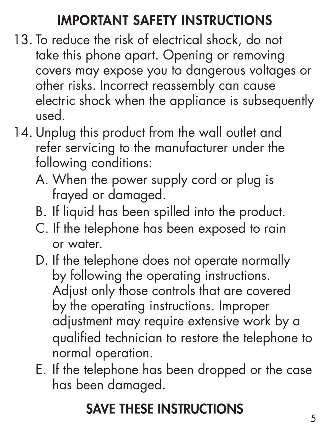 Clarity Cordless Telephone manual Important Safety Instructions 