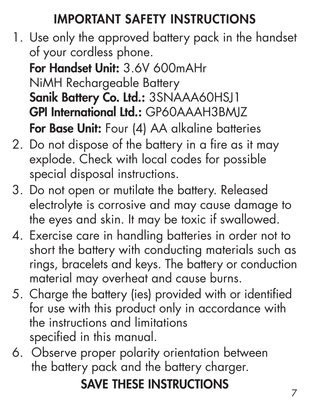 Clarity Cordless Telephone manual Important Safety Instructions 