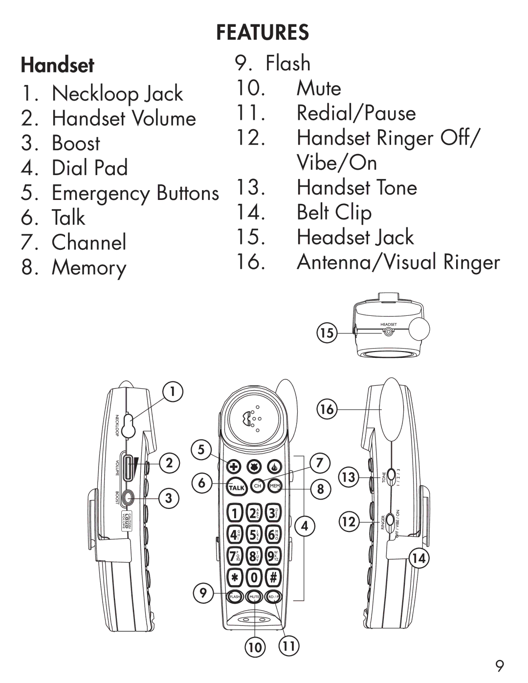 Clarity Cordless Telephone manual Features 