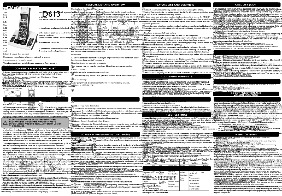 Clarity D613 manual Troubleshooting, Regulatory compliance 