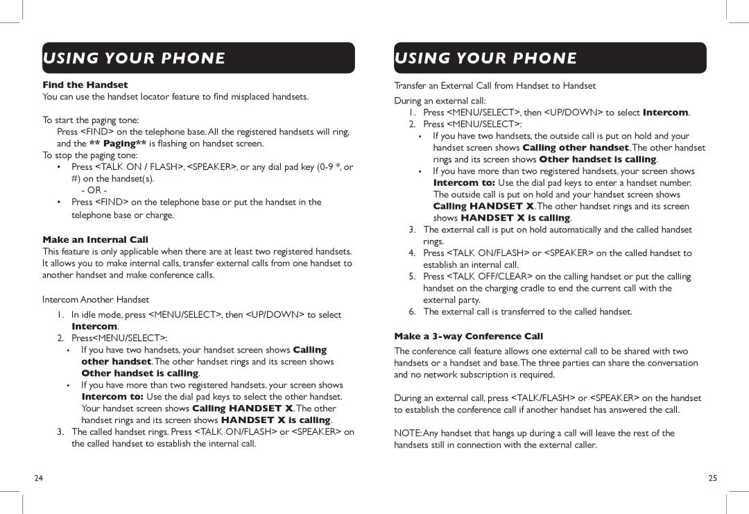 Clarity D703 manual Find the Handset, Make an Internal Call, Make a 3-way Conference Call 