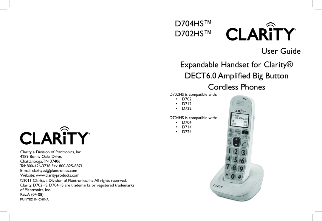 Clarity manual D704HS D702HS User Guide Expandable Handset for Clarity, Cordless Phones 