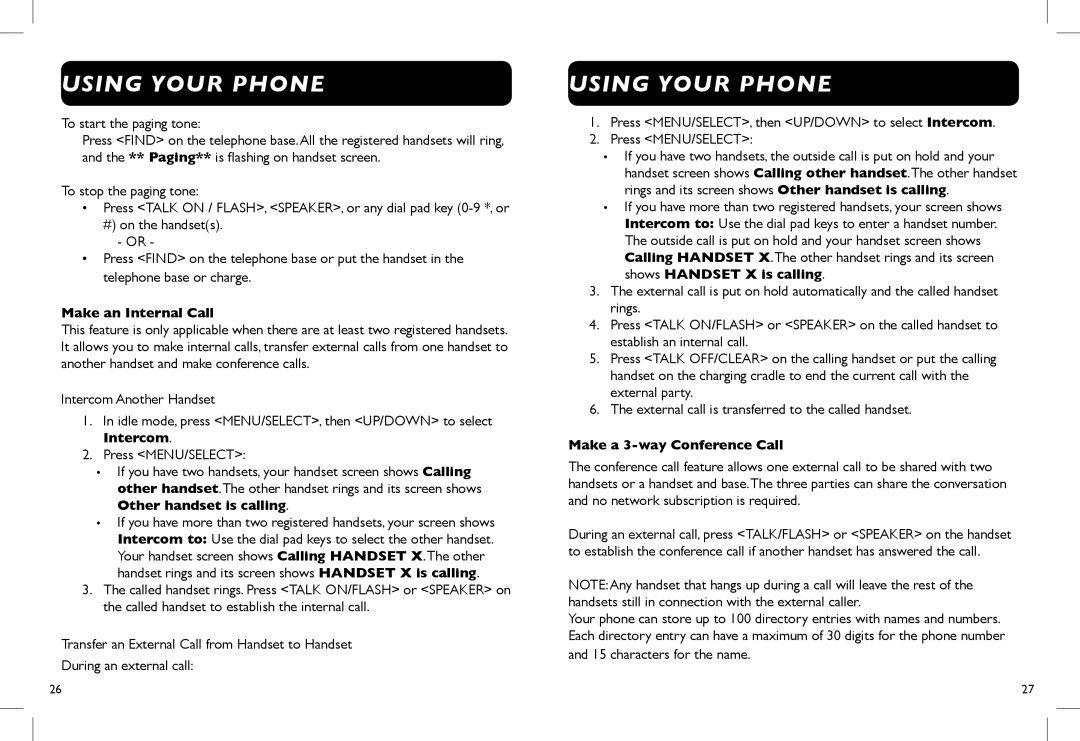 Clarity D714, D712 manual Using Your Phone, Make an Internal Call, Make a 3-way Conference Call 