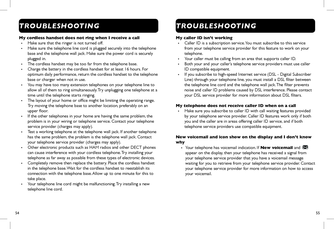 Clarity D714, D712 Troubleshooting, My cordless handset does not ring when I receive a call, My caller ID isn’t working 