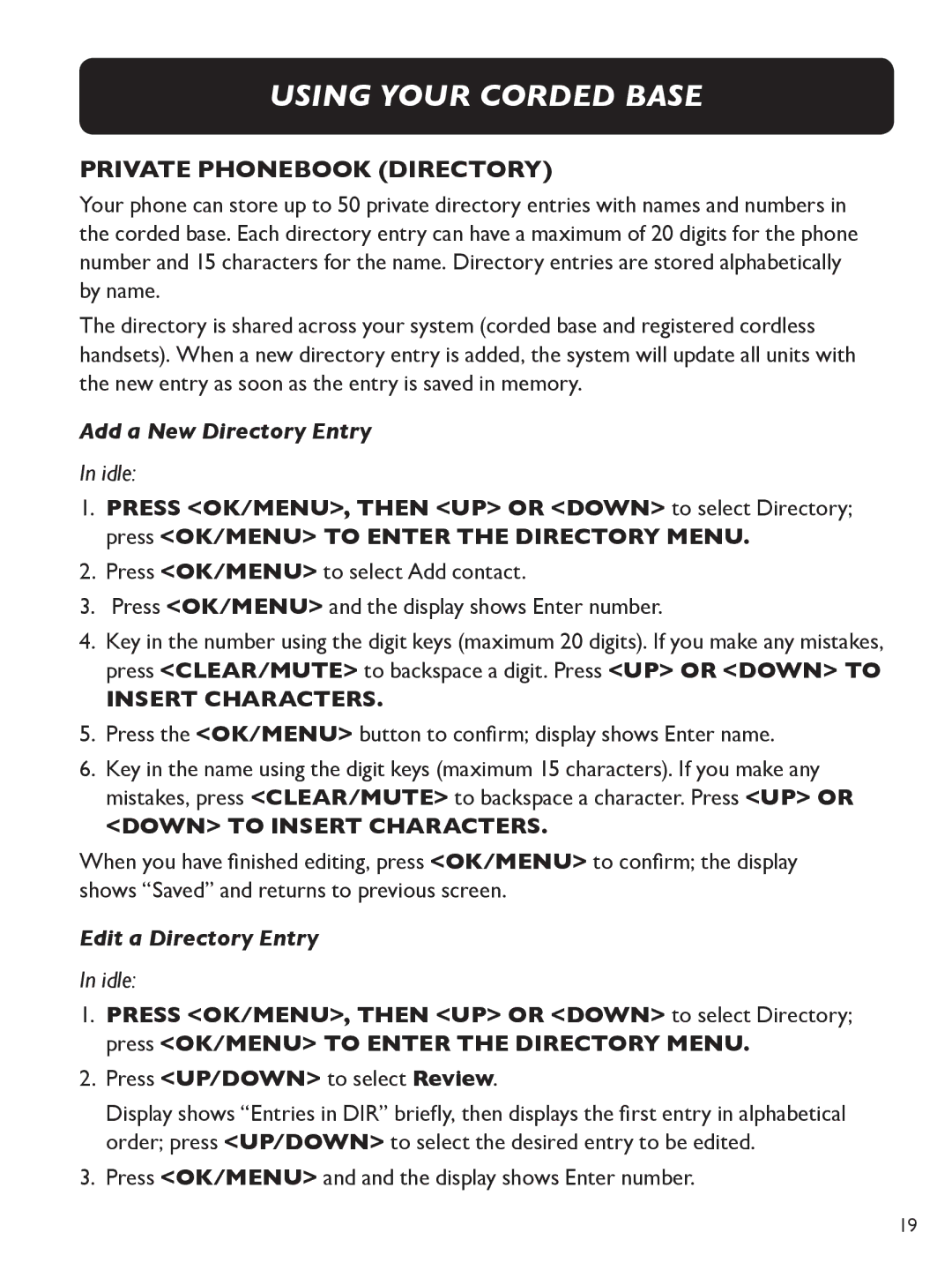 Clarity E713CC manual Private Phonebook Directory, Add a New Directory Entry, Edit a Directory Entry 