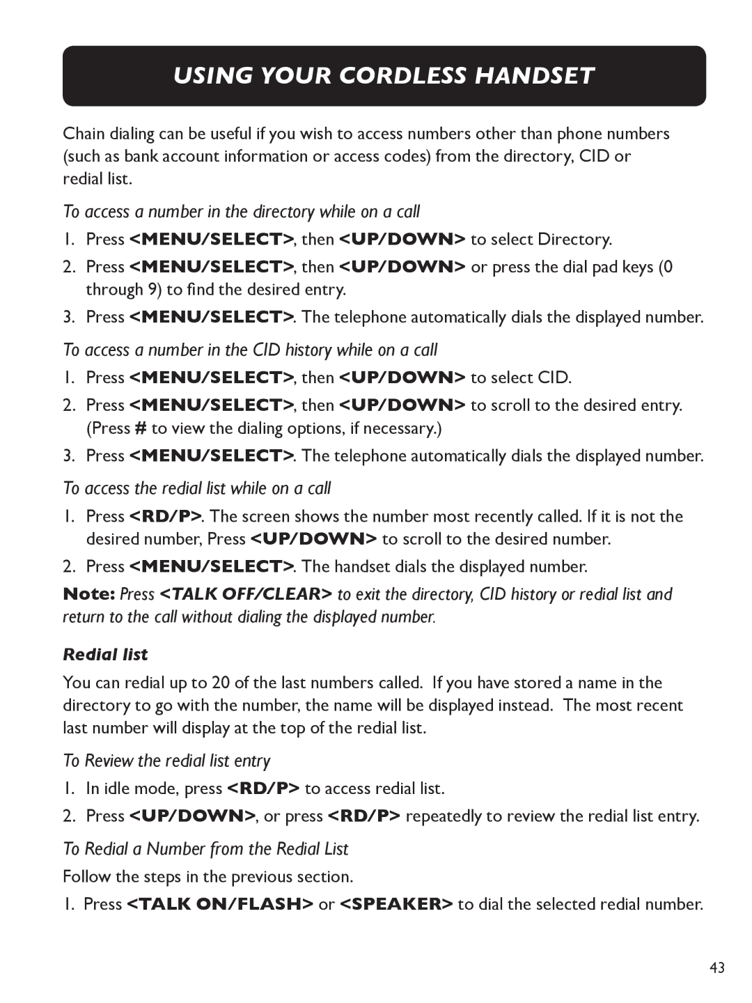 Clarity E713CC To access a number in the directory while on a call, To access a number in the CID history while on a call 