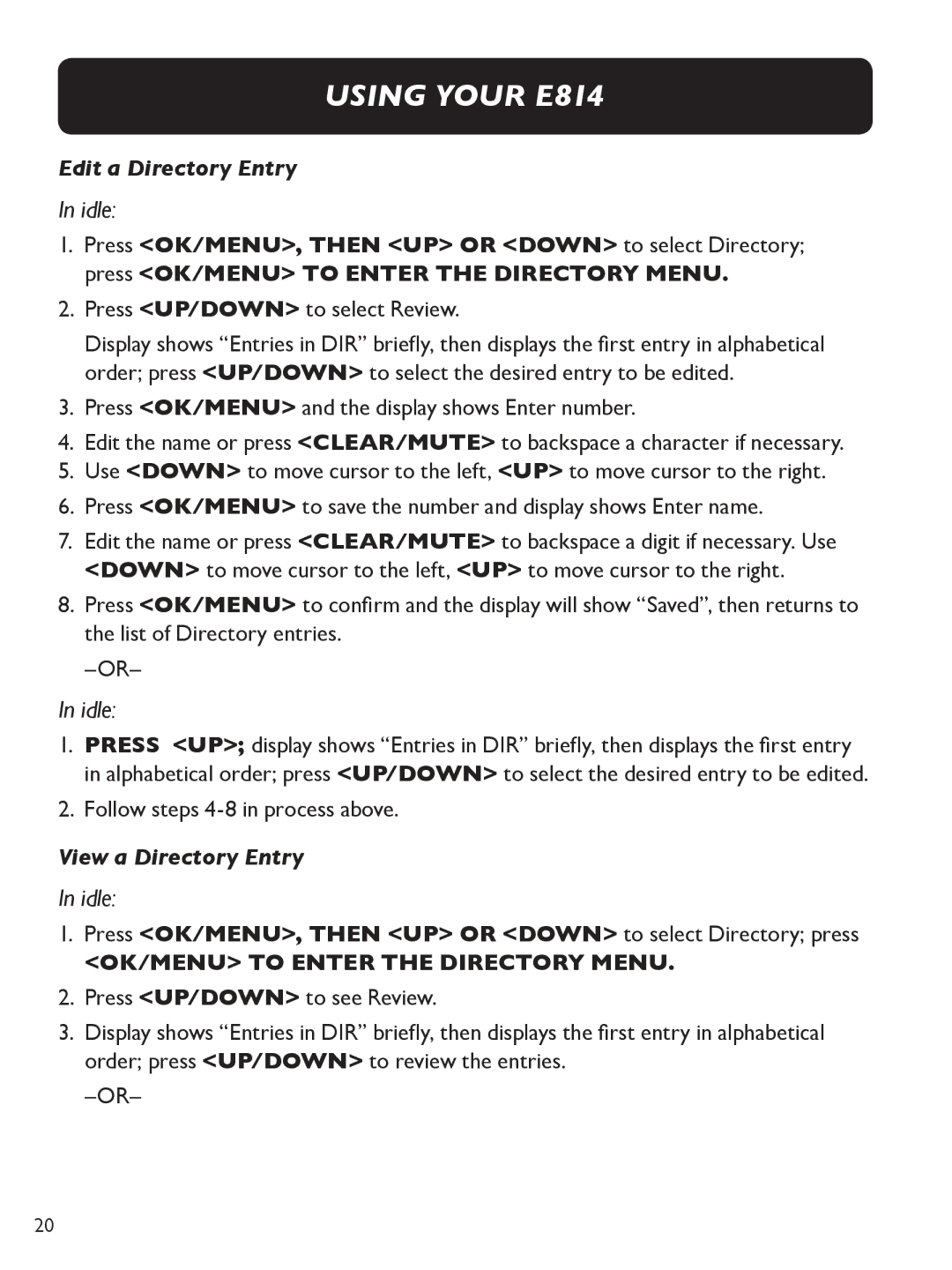 Clarity E814 manual Edit a Directory Entry, View a Directory Entry 
