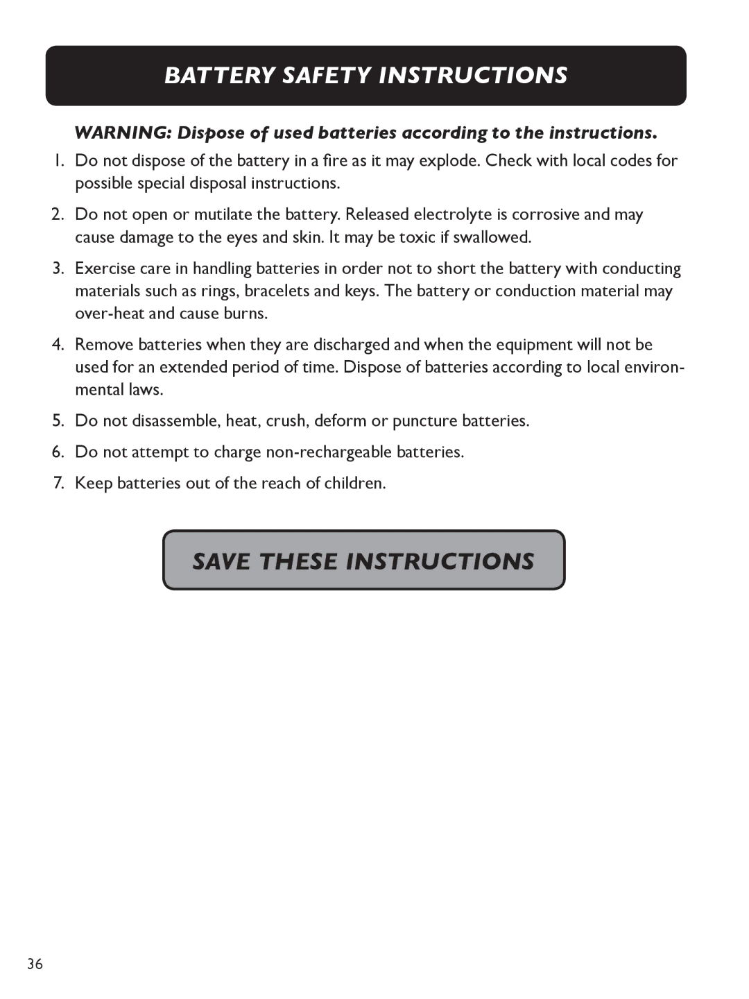 Clarity E814 manual Battery safety instructions 