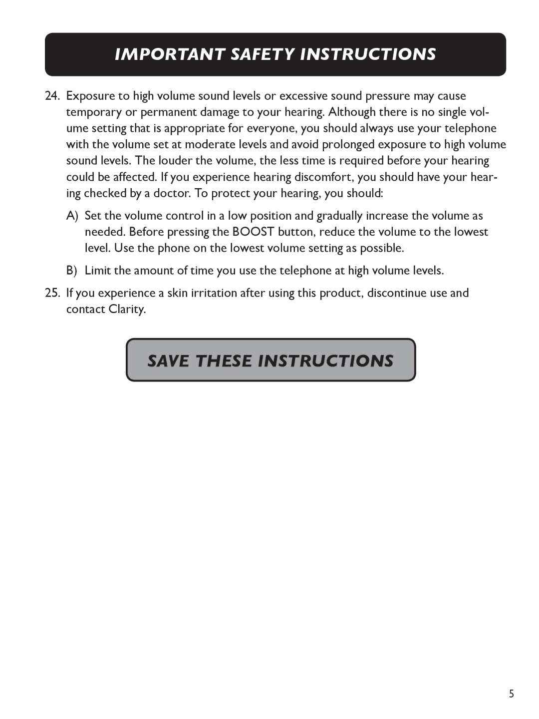 Clarity E814 manual Important safety instructions 