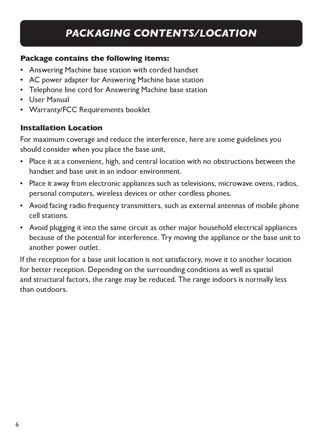 Clarity E814 manual Packaging contents/location 