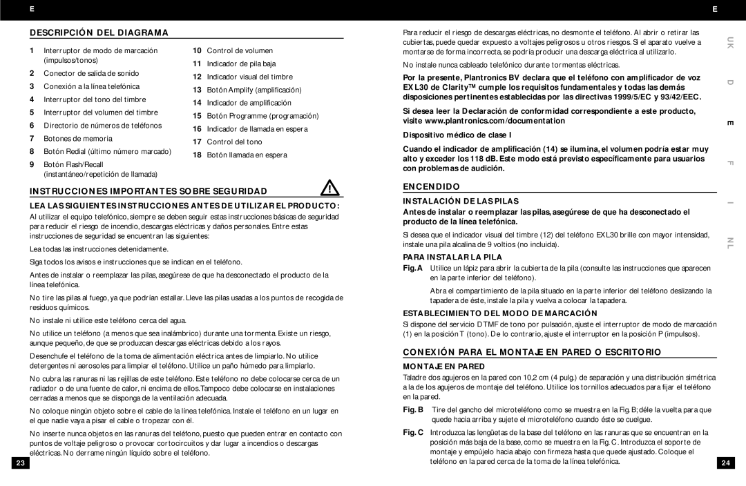 Clarity EXL30 manual Descripción DEL Diagrama, Instrucciones Importantes Sobre Seguridad, Encendido 