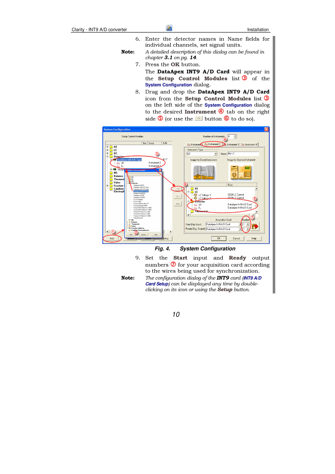 Clarity manual DataApex INT9 A/D Card will appear, Setup Control Modules list of the dialog 