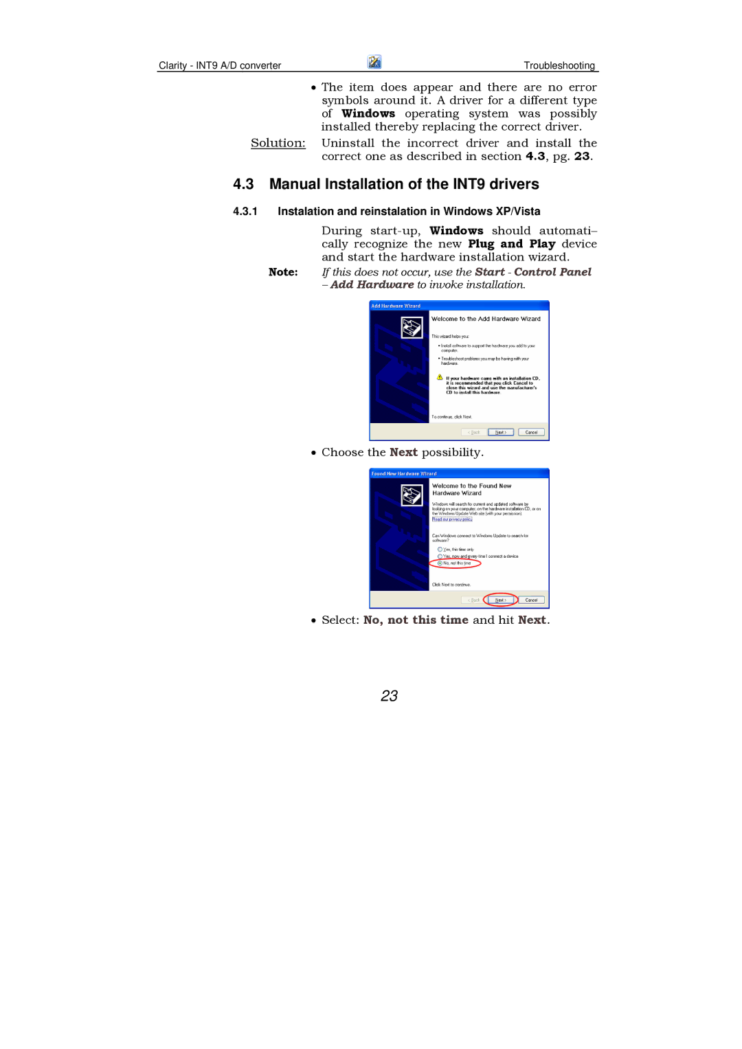 Clarity manual Manual Installation of the INT9 drivers 