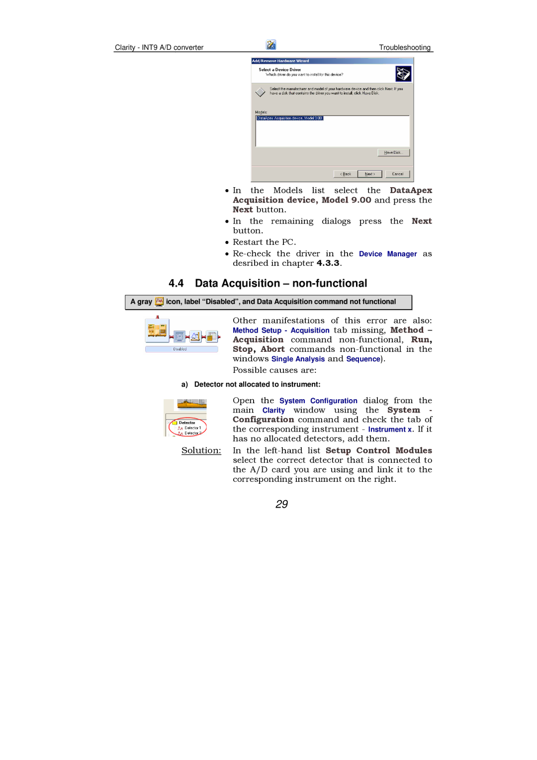 Clarity INT9 manual Data Acquisition non-functional 