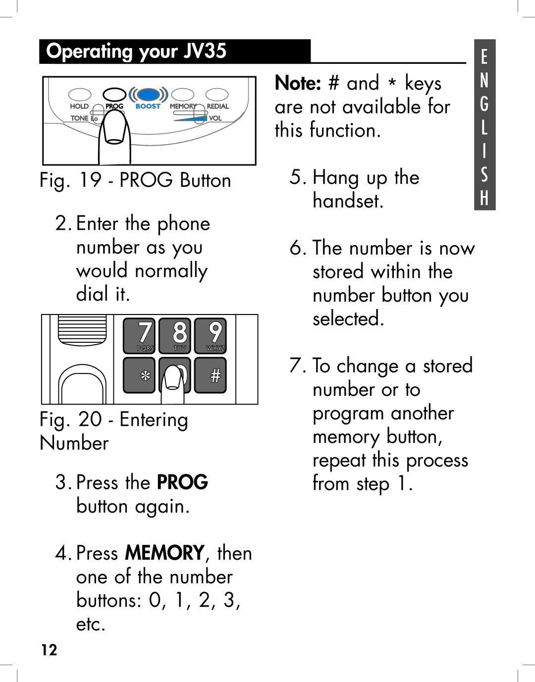 Clarity JV35 manual Press the Prog button again 