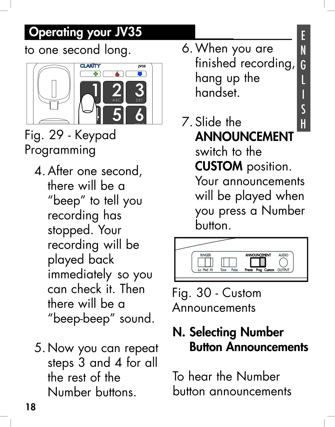 Clarity JV35 manual When you are, Hang up Handset Slide 