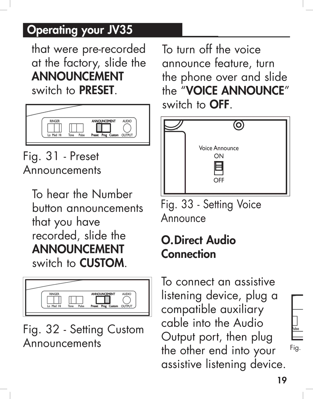 Clarity JV35 manual Preset Announcements 