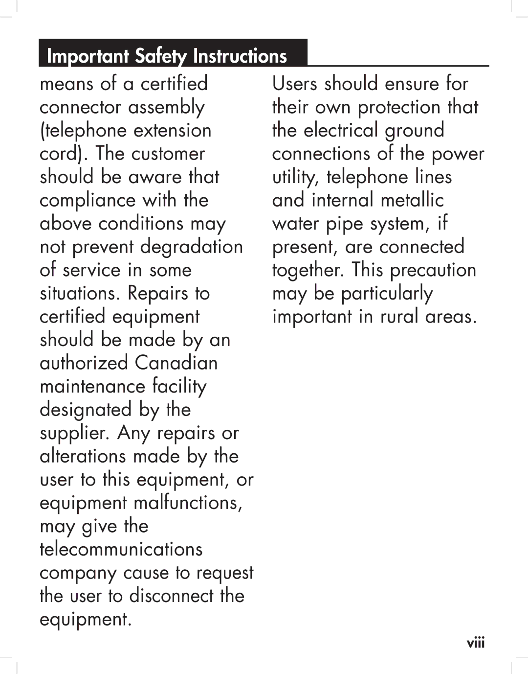 Clarity JV35 manual Viii 