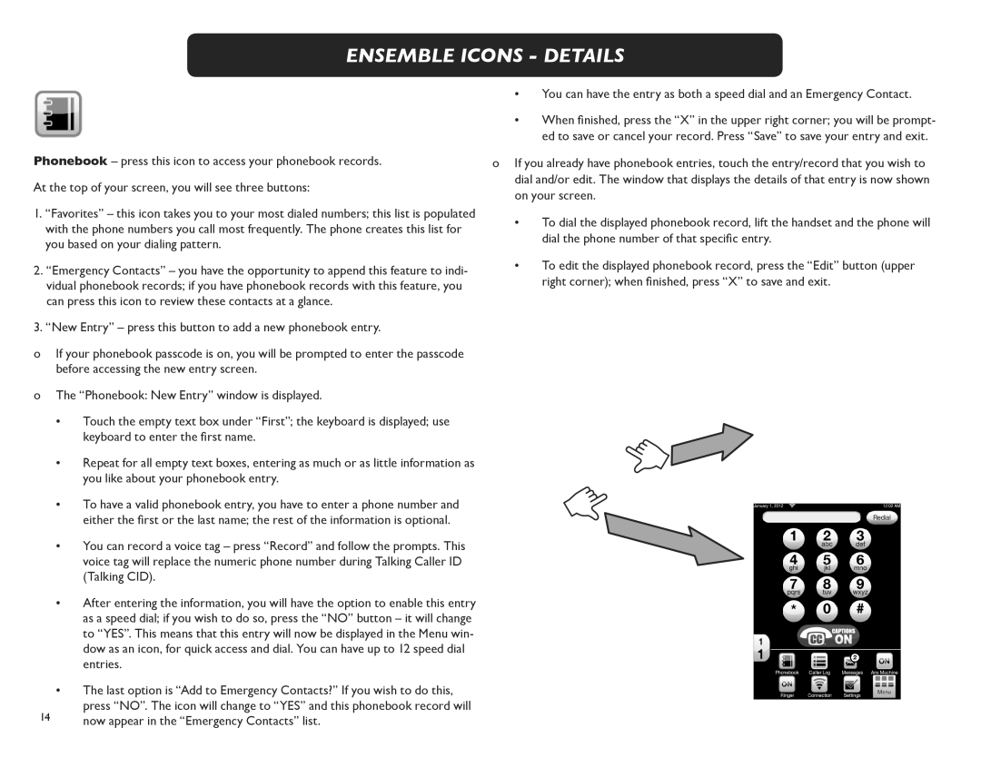 Clarity M175C manual Ensemble Icons Details 