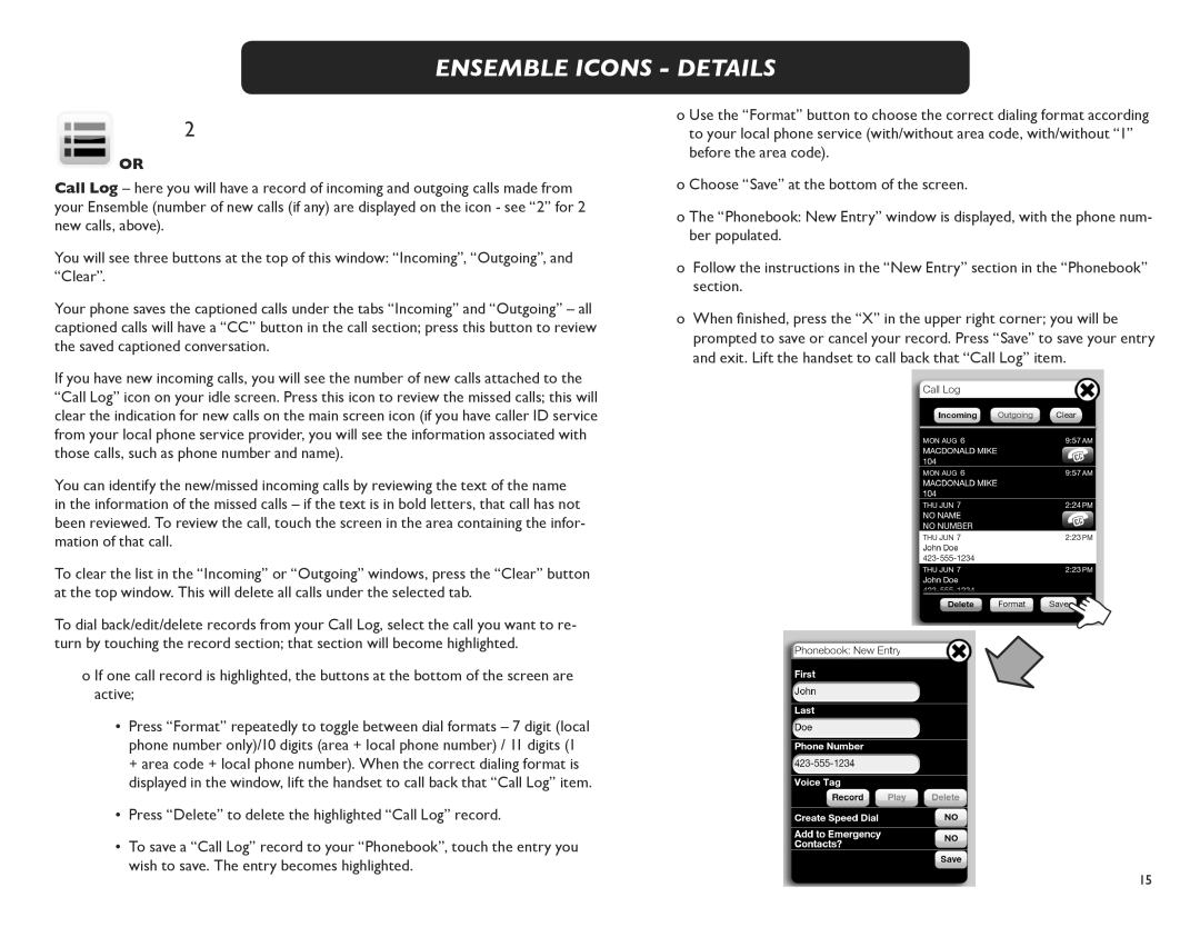 Clarity M175C manual Ensemble Icons Details 